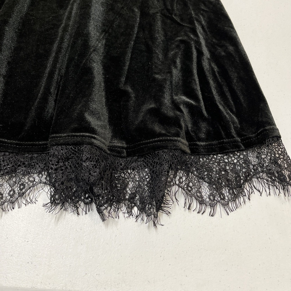 Black Velvet Dress Babydoll Lace Trim Mini Size M Celestial‎ Witchy Whimsigoth - Picture 11 of 11